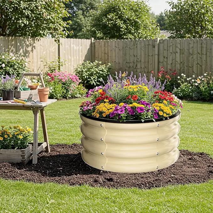 ZXZYHFTY Round Galvanized Raised Garden Bed kit,White Outdoor Garden Raised Planter Box, Round Large Metal Raised Garden Beds for Vegetable 2 * 2 * 1ft 1Pack by GreenHaven Gardens