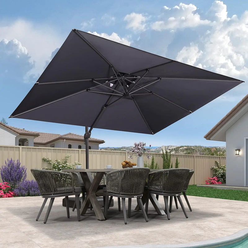 PURPLE LEAF 9' X 12' Cantilever Outdoor Umbrellas Large Patio Umbrella Hanging Double Top Rectangle Offset Umbrella with 360°Rotation Tilting Umbrella Outdoor Patio, Grey by GreenHaven Gardens