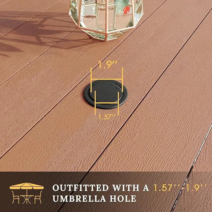 VICLLAX Patio Dining Set for 8, 9 Pieces Outdoor Furniture Set Includes 56.3" Round Patio Table and 8 Patio Stackable Chairs, Outdoor Table and Chairs for Outsides, Walnut Tabletop and Brown Fabric by GreenHaven Gardens