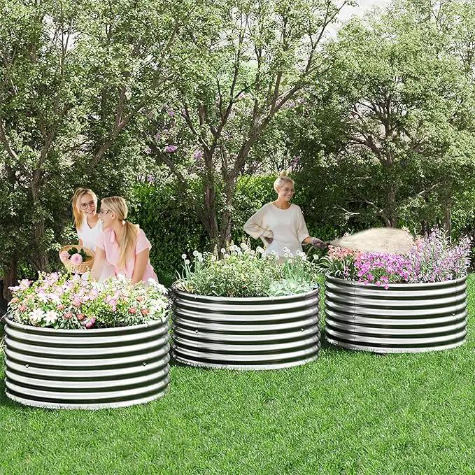 3 Pack 2x2ft Galvanized Raised Garden Bed Outdoor, Metal Garden Bed for Vegetables, Above Ground Garden Box for Flower, Steel Raised Beds for Gardening - 2FTx2FTx10inch by GreenHaven Gardens
