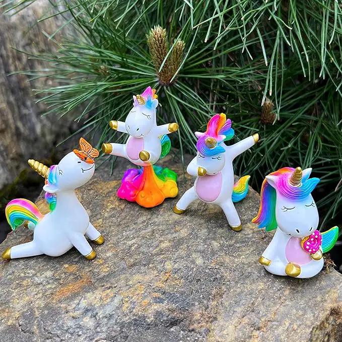 Mood Lab Miniature Unicorn Figurines Set - Funny Mini Statue Kit of 4 pcs - Unicorn Fairy Garden Accessories by GreenHaven Gardens