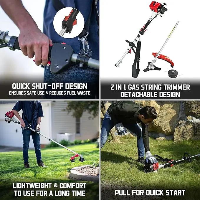 PowerSmart 21-Inch 144cc Gas Push Lawn Mower & 16-Inch 25.4cc String Trimmer/Edger with 10-Inch Brush Cutter for Grass Cutting by GreenHaven Gardens