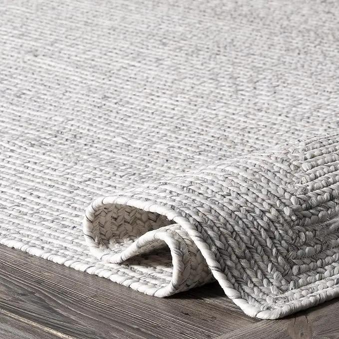 nuLOOM 8' Round Solid Hand Braided Indoor/Outdoor Area Rug, Pet-Friendly, High Traffic, Weather Resistant, for Patio, Balcony, Bedroom, Living, Dining Room, Wynn Ivory by GreenHaven Gardens