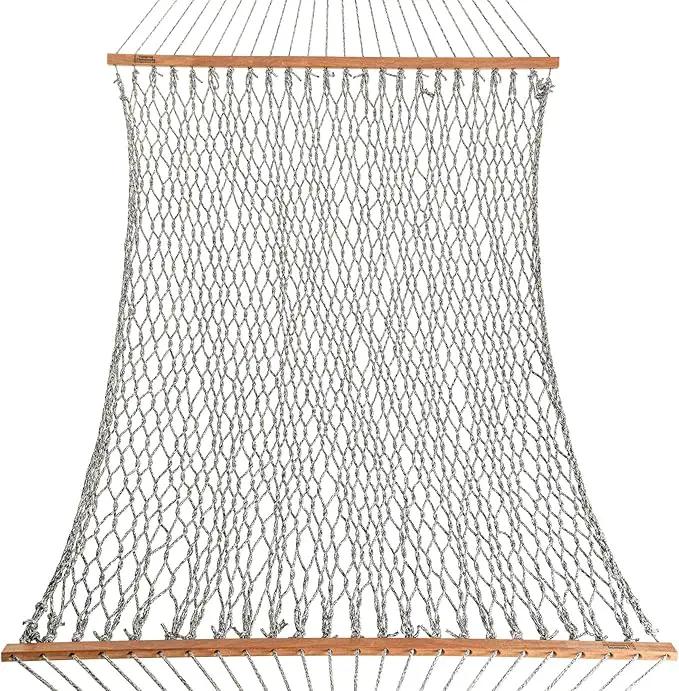 Hatteras Hammocks Deluxe Navy Oatmeal Heirloom Tweed Duracord Rope Hammock with Free Extension Chains & Tree Hooks, Handcrafted in The USA, 450 LB Weight Capacity, 13 ft. x 60 in by GreenHaven Gardens