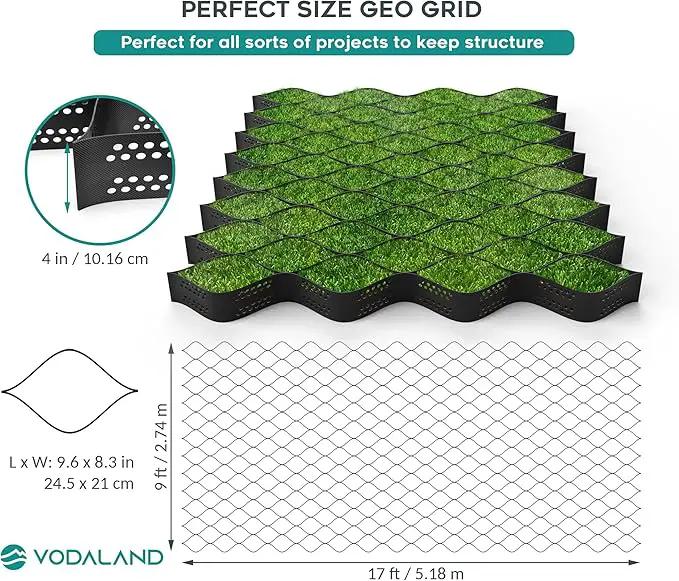 Vodaland - 4" GeoCell - 100% Permeable for Parking Pads, Retaining Walls and Erosion Control, Size 9 ft x 17 ft by GreenHaven Gardens