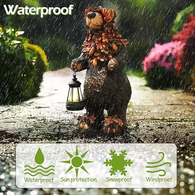 Solar Garden Statue Bear Figurine, Garden Art Outdoor Statues with Solar Lantern, Loving Bear for Patio, Balcony, Yard, Lawn, Unique Housewarming Gifts by GreenHaven Gardens