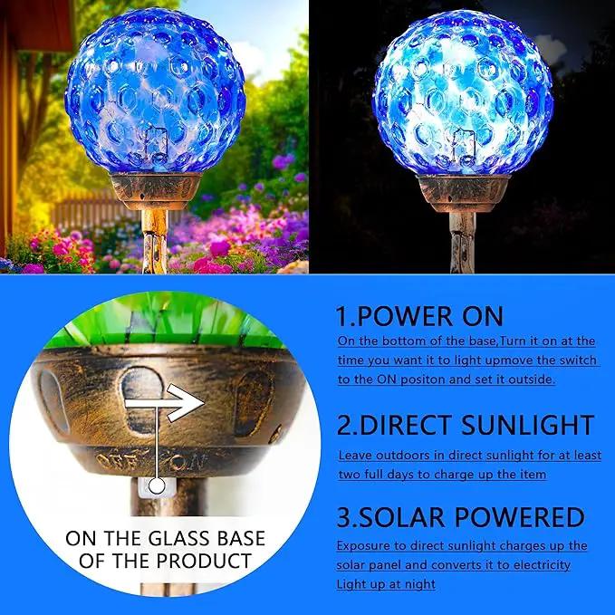Garden Solar Lights, Decorative LED Honeycomb Glass Ball Garden Stake, Glass and Metal Outdoor Decoration, 4 x 31 Inch (Dark Blue) by GreenHaven Gardens