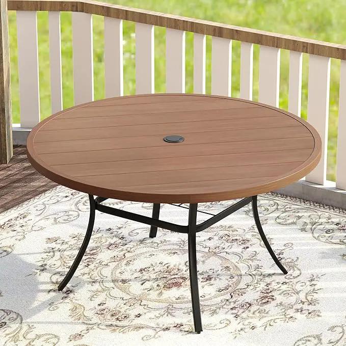VICLLAX 53" Outdoor Round Patio Table for Lawn Garden, All Weather Metal Round Patio Dining Table with Adjustable Umbrella Hole, Patio Table for 8 Person, Walnut Tabletop by GreenHaven Gardens