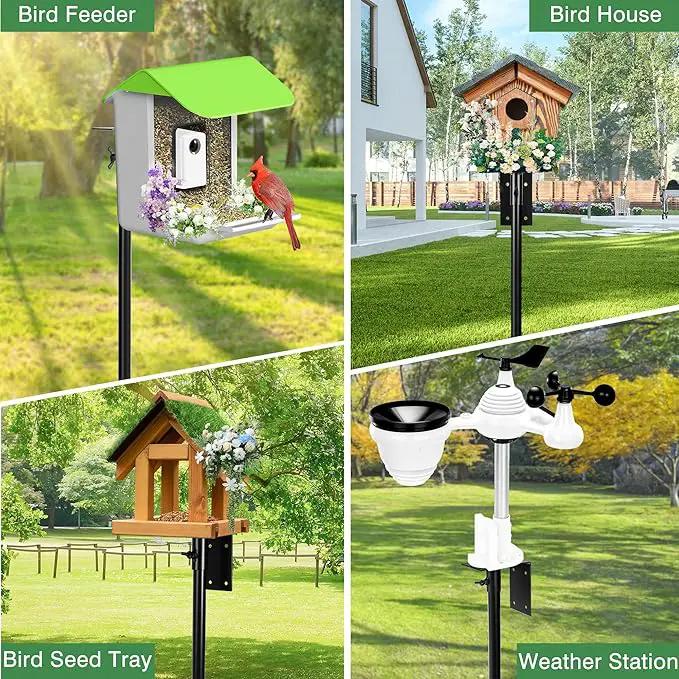 Bird Feeder Pole, 79 Inch Heavy Duty Bird House Pole Mount Kit for Outdoors, Adjustable Metal Bird Feeding Stand, with 2-Hooks, 5-Prong Base for Hanging Feeders, Black by GreenHaven Gardens