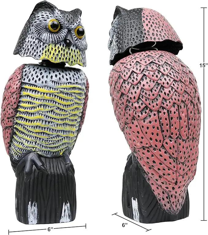 Galashield Owl Decoy to Scare Birds Away Scarecrow Fake Owl with Rotating Head 16" Tall (2 Pack) by GreenHaven Gardens