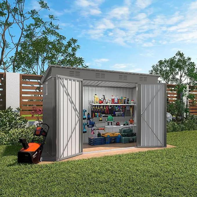 4 * 9.2 * 6 FT Outdoor Storage Shed, Galvanized Steel Garden Shed with Lockable Door & Window, Waterproof Metal Tool Storage for Garden, Backyard, Patio, Lawn(Gray) by GreenHaven Gardens