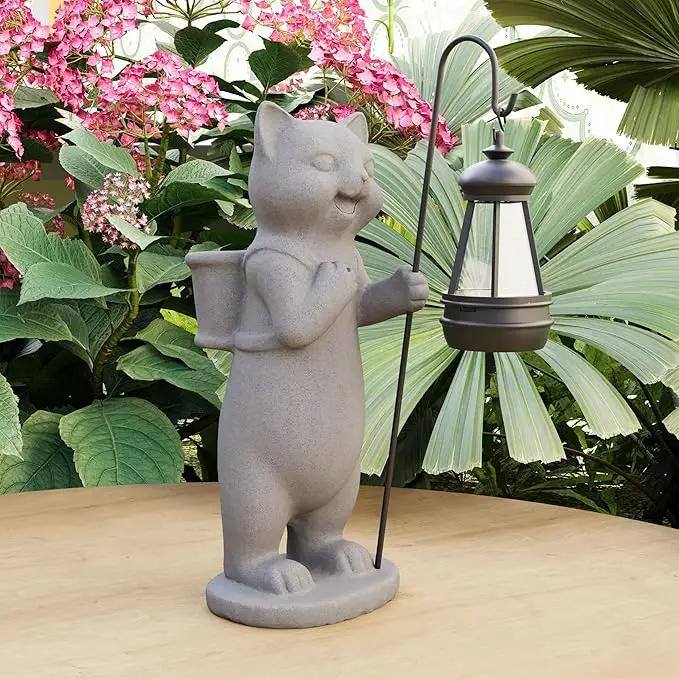 Solar Powered Garden Resin Statue Lights, 10 Inch Waterproof Outdoor Animal Cute Cat Figurine Lights, Suitable for Patios, Balconies, Lawns, Courtyards, Etc. (Basket) by GreenHaven Gardens