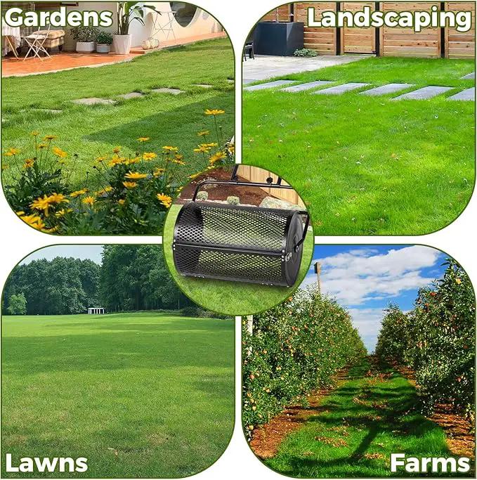 Outvita Compost Spreader and Peat Moss Spreader, 24" Push/Tow-Behind Roller Lawn Spreader with Steel Mesh Basket Garden Spreader for Spreading Manure Mulch Topsoil by GreenHaven Gardens