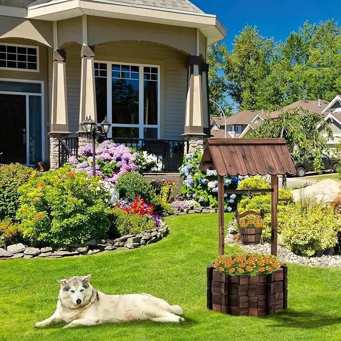 UDPATIO Rustic Solid Fir Wood Wishing Well Planter for Outdoor Plants, 16.5 in Diameter by GreenHaven Gardens