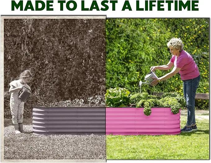9-in-1 Galvanized Steel Raised Garden Bed // 8×2×1.5 ft Modular Planter for Gardening, Vegetables, Flowers // 18" Tall Metal Raised Garden Beds Outdoor (Pink) // Patented Design Planter Box by GreenHaven Gardens