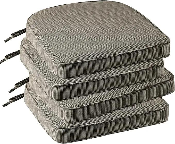 Outdoor Outdoor Round Corner Seat Cushion, 17"x16"x2", Set of 4, Non Slip Seat Cushion Pads with Removable Cover for Patio Furniture, Garden Yard Lawn, Dark Black Tan Stripe by GreenHaven Gardens