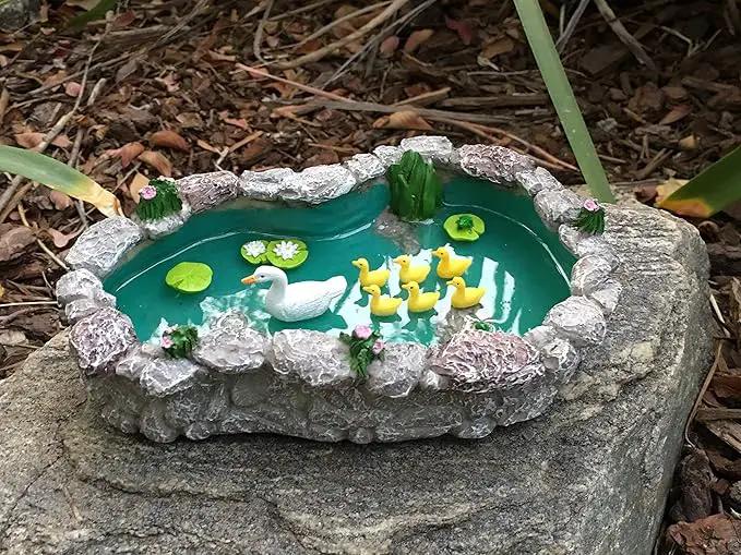 GlitZGlam Duck Pond -Mother and Ducklings! A Miniature Duck Pond for a Miniature Fairy Garden and Miniature Garden Accessories by GreenHaven Gardens