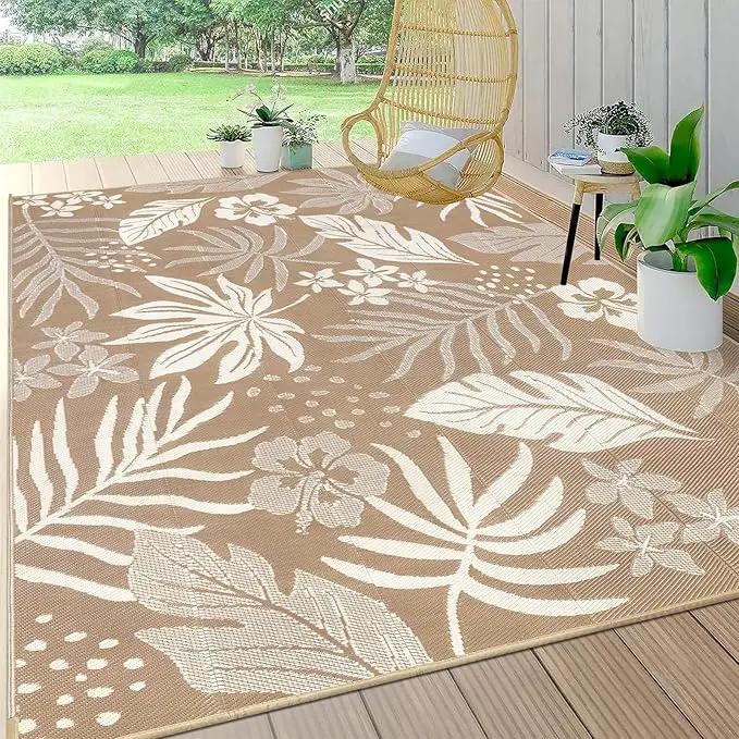 Pauwer Waterproof Outdoor Rug 8x10, Reversible Plastic Straw Patio Camping Rug, Indoor Outdoor RV Mat Carpet for Deck, Camper, Porch, Balcony, Backyard, Picnic, Floral Brown by GreenHaven Gardens