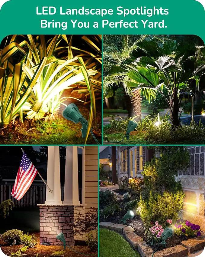 EDISHINE LED Outdoor Spotlights, 120V 4.8W Plug in Spot Light with 3 Lenses (Red Green Yellow), 180° Rotatable, 5000K, Waterproof Landscape Lighting for Flag Tree Garden, 2 Pack by GreenHaven Gardens