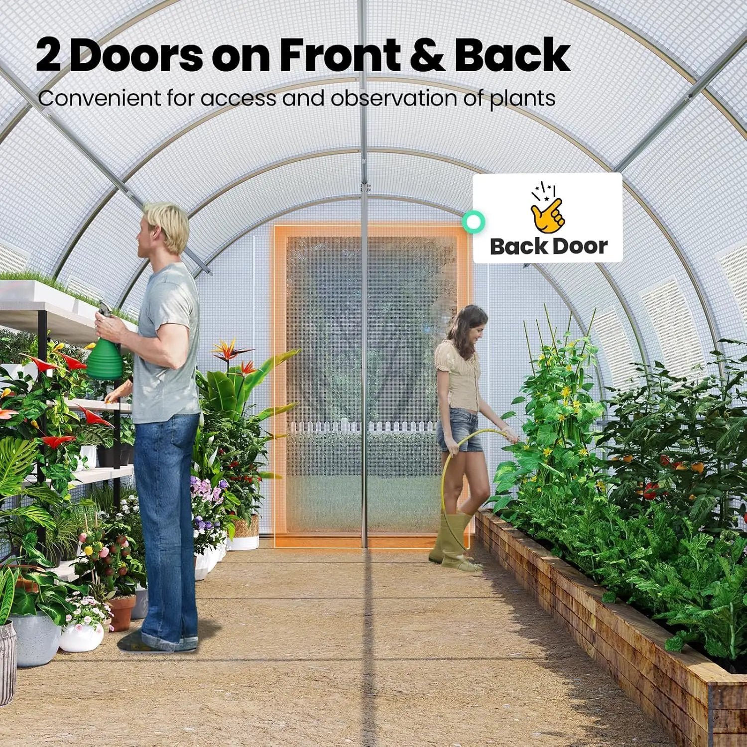 KING BIRD Premium 25x10x6.6FT Greenhouse for Outdoors, Large Walk-in Heavy Duty Galvanized Steel Frame, Mesh Door Screen Window Upgraded Zipper Tunnel Hoop for Garden Plant Winter, White by GreenHaven Gardens