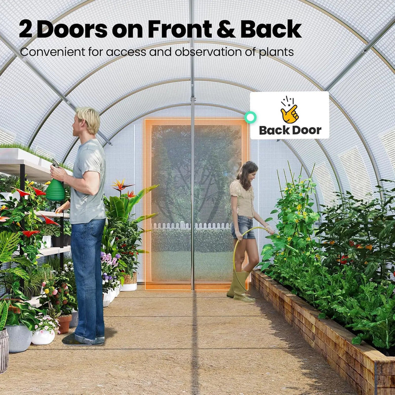 KING BIRD Premium 25x10x6.6FT Greenhouse for Outdoors, Large Walk-in Heavy Duty Galvanized Steel Frame, Mesh Door Screen Window Upgraded Zipper Tunnel Hoop for Garden Plant Winter, White by GreenHaven Gardens