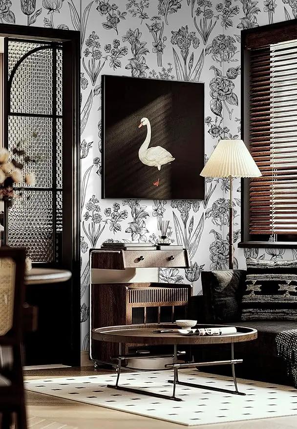 Dimoon 393"x17.3" Floral Peel and Stick Wallpaper White Contact Paper Waterproof Black Lines Wallpaper Vintage Flower Thicken Plant Self Adhesive Removable Wall Covering Shelf Liner Decal Vinyl Roll by GreenHaven Gardens