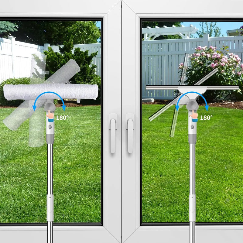 Window Cleaning Squeegee kit, 13.78" Squeegee and 13.78" Microfiber Scrubber with Aluminum Alloy Pole, 54" Telescopic Window Cleaning Tool for Glass Door, Shower Glass Door, Car Windshield-2 Pads by GreenHaven Gardens