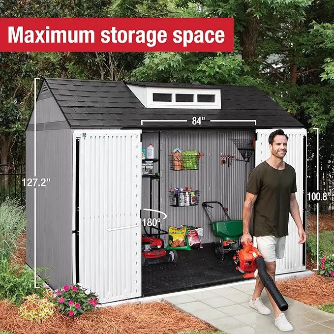 Rubbermaid Extra Large Resin Outdoor Storage Shed With Floor (7 x 10 Ft.), Weather Resistant, Brown, Organization for Home/Lawn Mower/Backyard Equipment/Bike Storage/Pool Supplies by GreenHaven Gardens