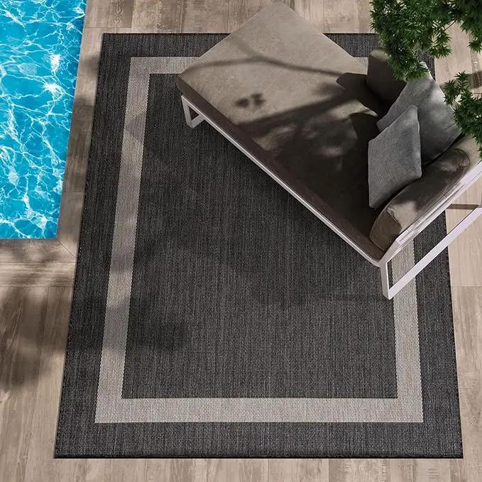 CAMILSON Outdoor Rug 6x9,Modern Outside Rugs for Patios Porches Waterproof Durable Washable Non-Shedding, Easy-to-Clean Indoor Outdoor Area Carpet (6 x 9, Bordered - Dark Gray/Light Gray) by GreenHaven Gardens