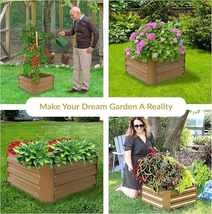 Sunnydaze 11.75" H Raised Metal Garden Bed - Galvanized Raised Garden Bed Outdoor for Vegetables and Flowers - Brown - Square by GreenHaven Gardens