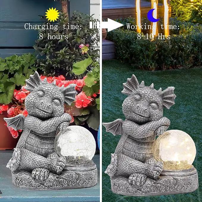 Garden Outdoor Dragon Statue Holding Solar Magic Orb LED Light Resin Adorable Baby Dragon Figurines for Patio Balcony Yard Lawn Garden Unique Housewarming Gift for Mom Grandma by GreenHaven Gardens