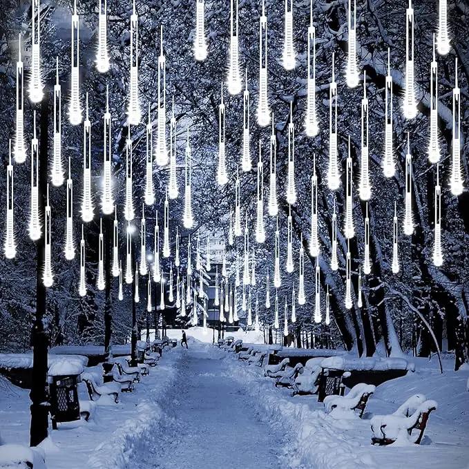 Solar Meteor Shower Lights,Solar Christmas Lights Outdoor Waterproof,16 Tubes 384 LEDs (Equivalent to 2 Sets of 8-Tube) Icicle String Light,LED Rain Drop Light for Tree Garden Decoration (Cool White) by GreenHaven Gardens