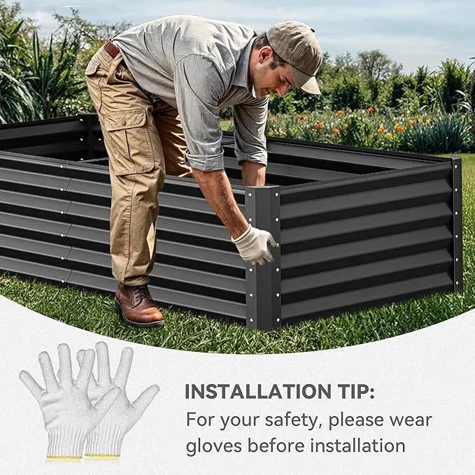 YITAHOME 6x3x1.5ft Large Raised Garden Bed Kit, Galvanized Metal Planter Box with Gloves, Ground Nails, Support Rod, Outdoor Above Ground Planters for Plants Vegetables Flowers, Black by GreenHaven Gardens