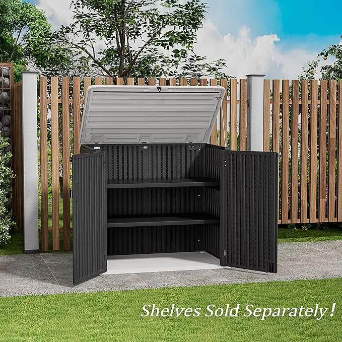 HOMSPARK Storage Shed Weather Resistance, Multi-Purpose Outdoor Storage Cabinet for Backyards and Patios, Horizontal Storage Shed for Lawnmower, Patio Accessories (Black & White, X Large - 48 cu.ft) by GreenHaven Gardens