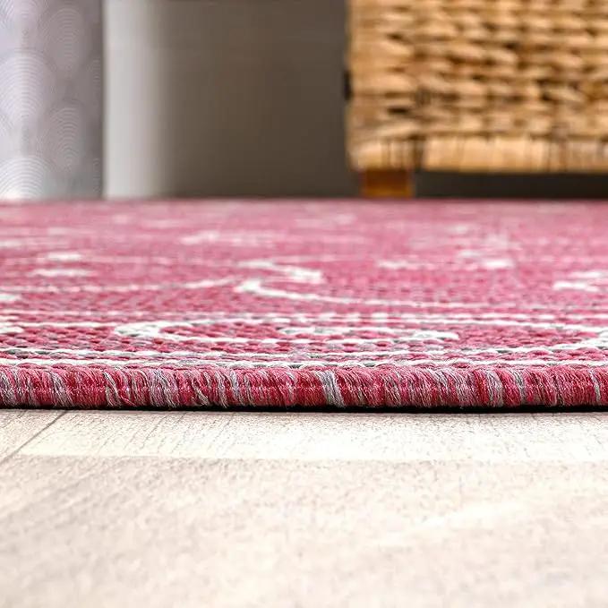 JONATHAN Y SMB106J-5R Charleston Vintage Filigree Textured Weave Indoor Outdoor Area Rug, Coastal, Bohemian, Classic Easy Clean,Bedroom,Kitchen,Backyard,Patio, Non-Shed, Fuchsia/Light Gray, 5' Round by GreenHaven Gardens