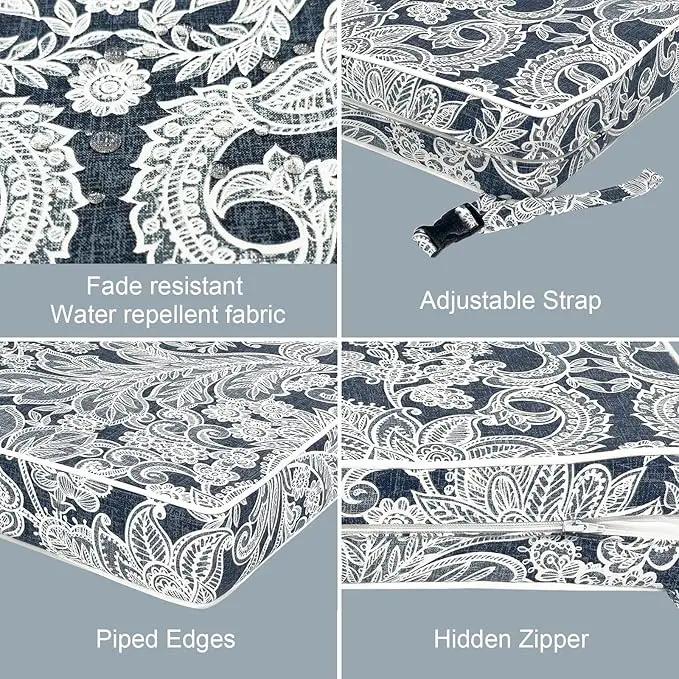 LVTXIII Patio Chair Cushions 19"x19"x3", Water-Repellent Outdoor Seat Cushions for Patio Furniture, Square Chair Pads with Ties for Home Garden Decoration, Set of 2, Damask Lapis by GreenHaven Gardens