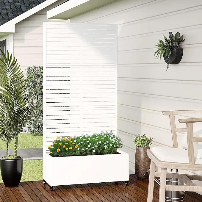 Casaphoria Metal Raised Garden Bed with Trellis and Wheels, 72"x35"x16" Planter Box for Climbing Plants, Vegetables & Vines, Features Drainage Holes and Privacy Screen (White-Louvered) by GreenHaven Gardens
