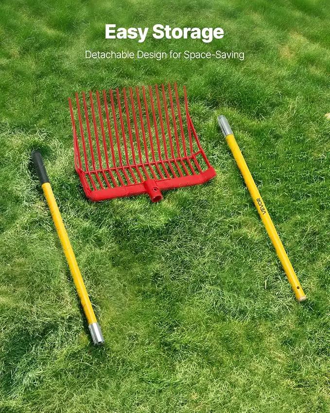 VEVOR Manure Fork, 18 Angled Tines, Horse Manure Rake with Long Fiberglass Handle, 61 in Durable Plastic Pitchfork Muck Rake Tool for Gardening Horse Stall Stable Grass Hay Cleaning Farm Work by GreenHaven Gardens