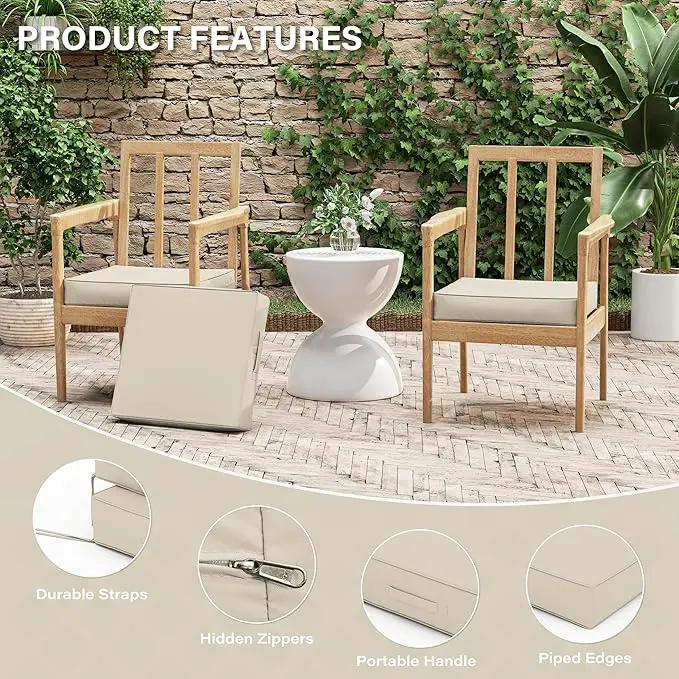 Patio Chair Cushions 17 X 16 X 3 Inch Waterproof Outdoor Seat Cushions for Patio Furniture, Outdoor Sofa Couch Pads with Ties & Handle, Set of 2, Cream by GreenHaven Gardens
