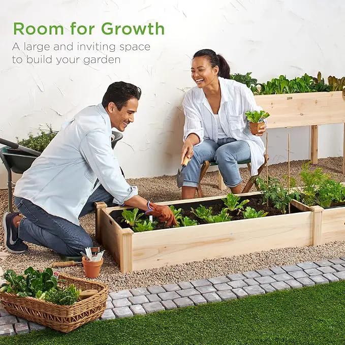 Best Choice Products 8x2ft Outdoor Wooden Raised Garden Bed Planter for Vegetables, Grass, Lawn, Yard - Natural by GreenHaven Gardens