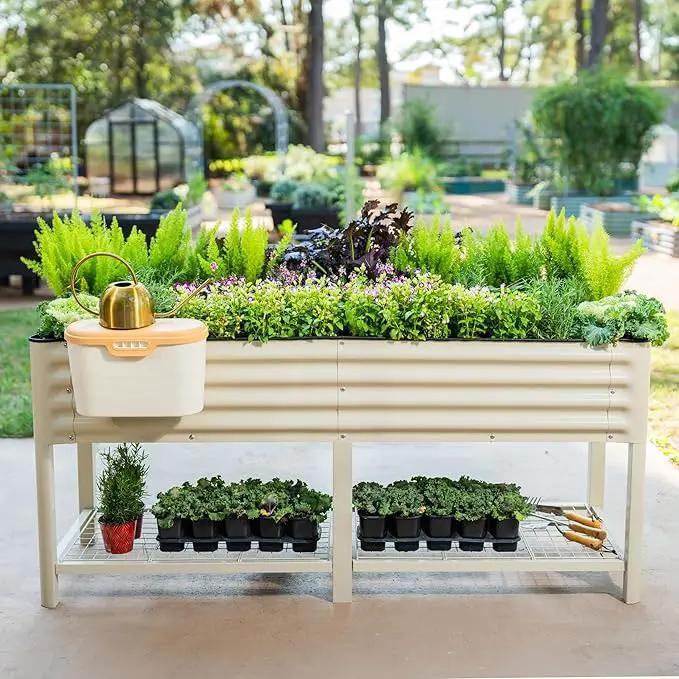 Elevated Raised Garden Bed-V Series, 2' x 6' Garden Beds with Legs & Storage Rack for Patio Porch, 1000 Lbs Weight Capacity, Outdoor Planter Boxes for Gardening Herbs Vegetables Flowers, Olive Green by GreenHaven Gardens