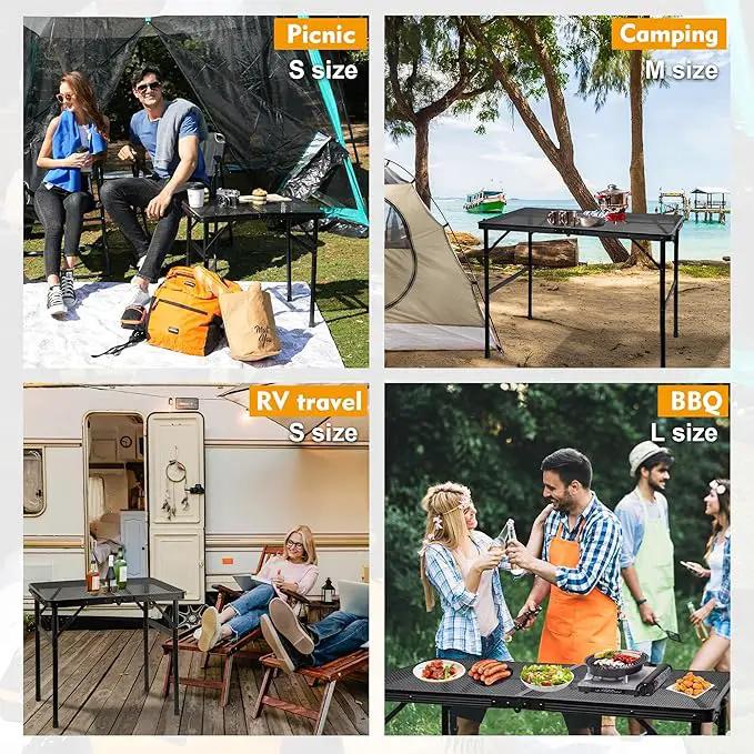 Camping Table with Mesh Desktop, Lightweight & Portable Folding Grill Table, Height Adjustable Metal Outdoor Table for Camp, Cooking, BBQ, RV, Picnic-4 FT Black by GreenHaven Gardens