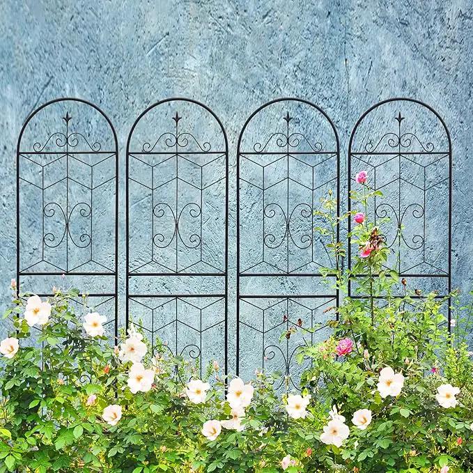 Metal Garden Trellis Rustproof Trellis for Climbing Plants Outdoor Flower Support (Black-4 Pack, 71"x19.7") by GreenHaven Gardens