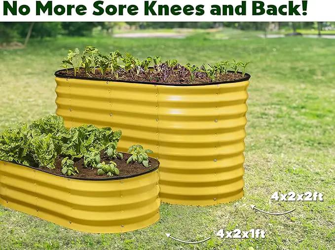 Galvanized Raised Garden Beds Outdoor // 4×2×2 ft Planter Raised Beds for Gardening, Vegetables, Flowers // Large Metal Garden Box (Yellow) // Patented Tool-Free Design by GreenHaven Gardens