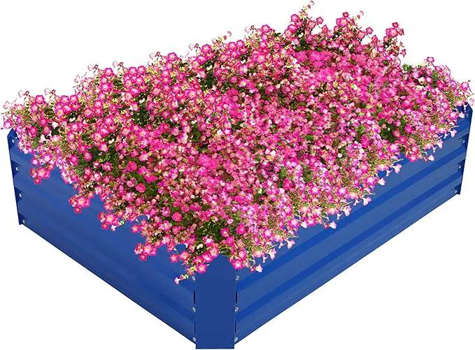 Sunnydaze Galvanized Raised Garden Bed - Metal Raised Bed for Gardening - Outdoor Planter Box for Flowers, Plants, and Vegetables - Blue - 48" W x 36" D x 12" H Rectangle by GreenHaven Gardens