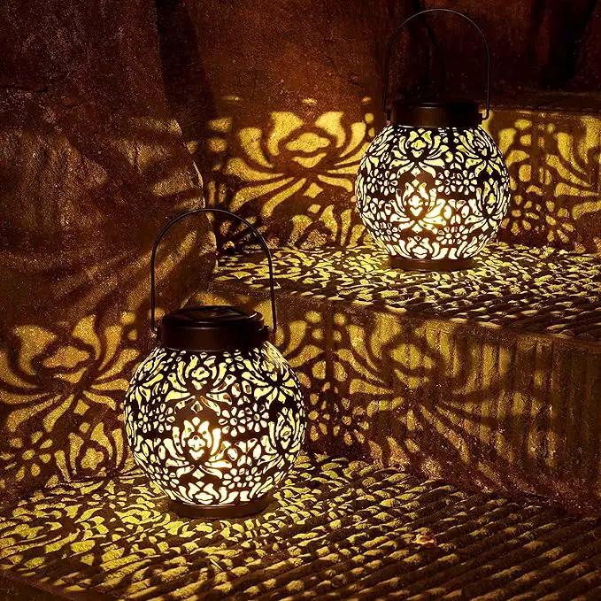 Set of 2 Solar Lantern Outdoor Hanging Decorative Lights for Garden Patio Porch Decorations. (Black) by GreenHaven Gardens