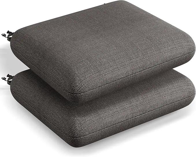 Codi Outdoor Cushions for Patio Furniture 24x24 Inch, Waterproof Chair Seat Cushion with Textured Fabric, Handles & Adjustable Straps, Fade Resistant - Set of 2, Grey by GreenHaven Gardens