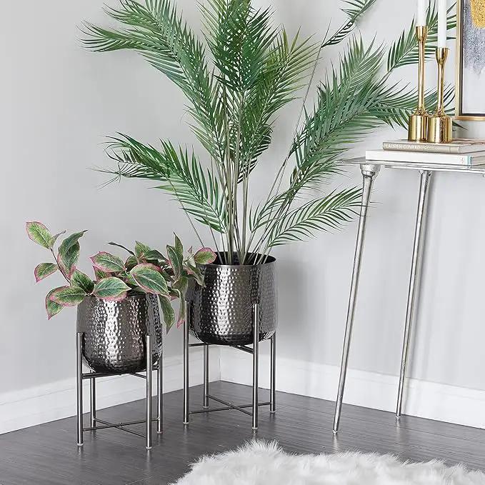 CosmoLiving by Cosmopolitan Metal Indoor Outdoor Planter Large Planter Pot with Removable Stand, Set of 2 Planters 19", 17"H, Black by GreenHaven Gardens