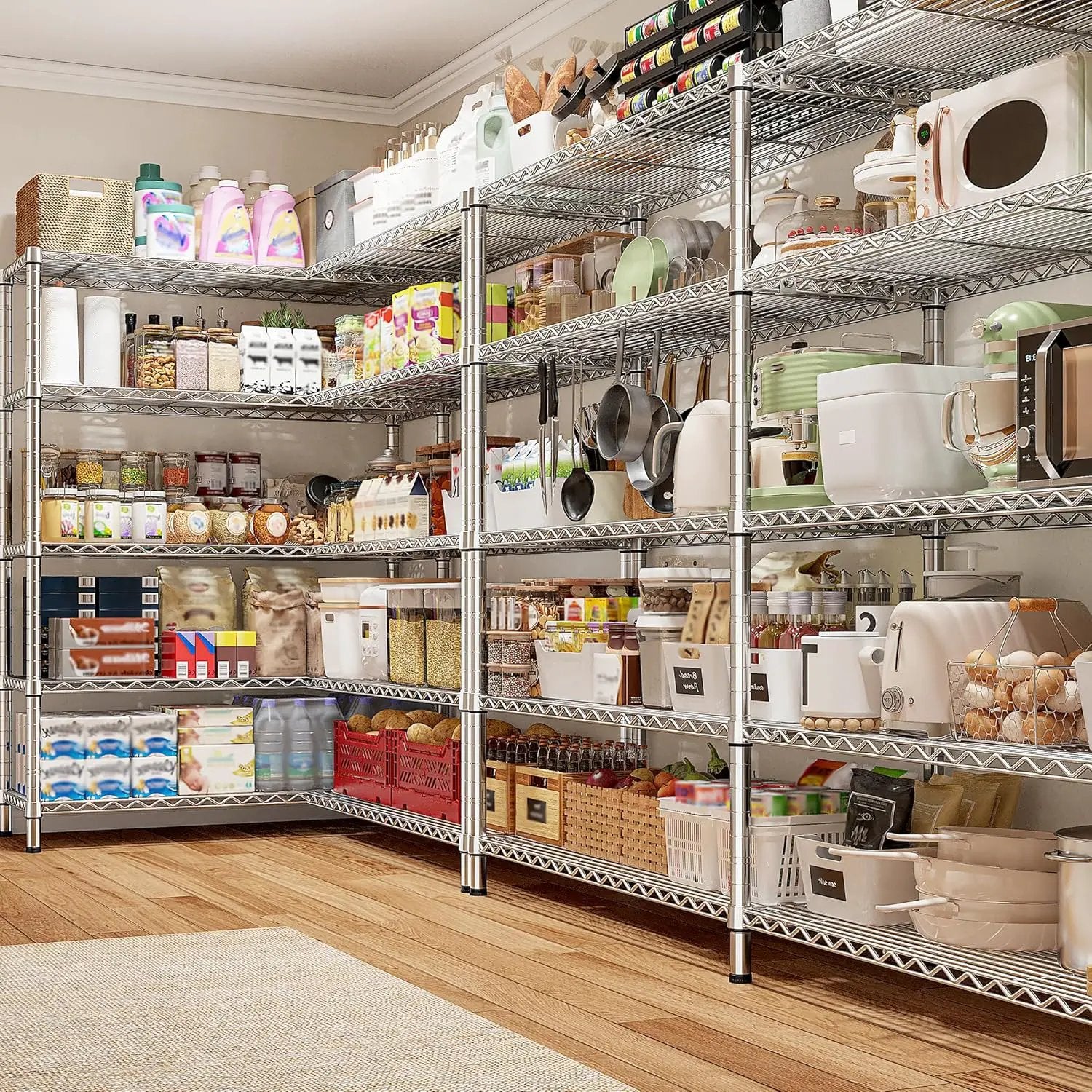 REIBII 70" W Wire Shelving Load 1500LBS, Metal Shelving 5-Tier Storage Shelves Metal Shelves for Storage Adjustable Shelving Rack for Pantry Kitchen Commercial School 70" W*15.8" D*72.4" H,Chrome by GreenHaven Gardens