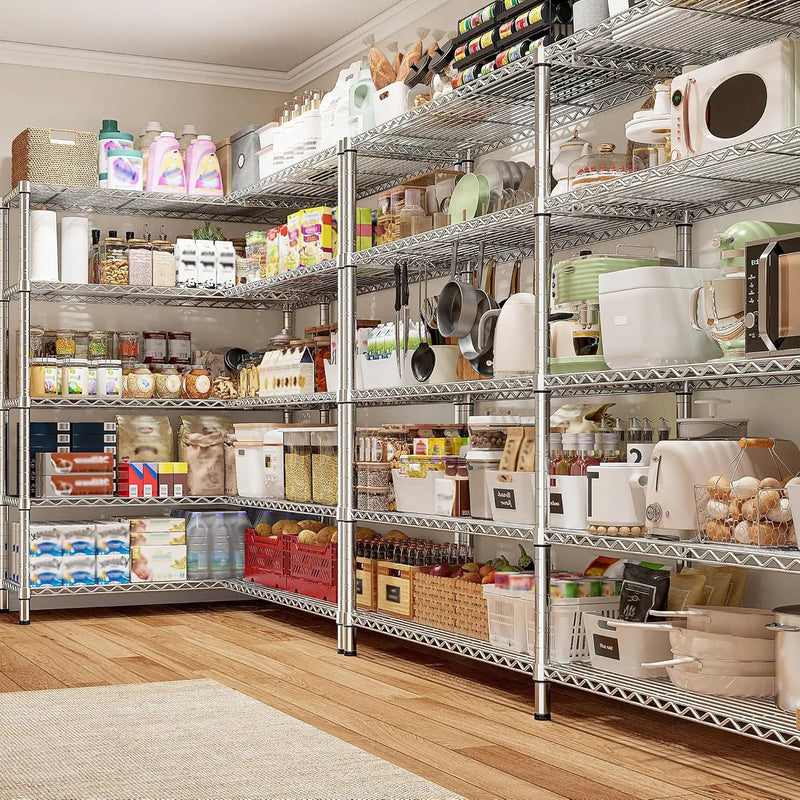 REIBII 70" W Wire Shelving Load 1500LBS, Metal Shelving 5-Tier Storage Shelves Metal Shelves for Storage Adjustable Shelving Rack for Pantry Kitchen Commercial School 70" W*15.8" D*72.4" H,Chrome by GreenHaven Gardens
